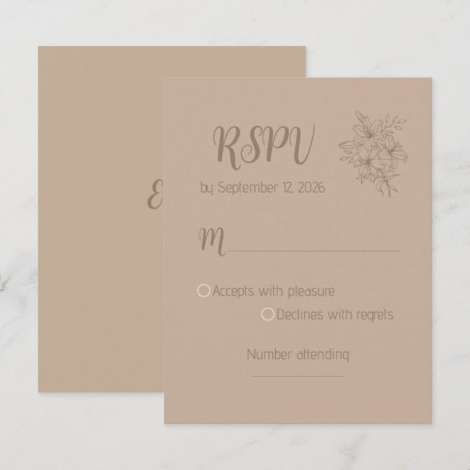 Elegant Beige Floral Wedding RSPV card RSVP Karte (Vorne/Hinten)