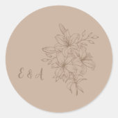 Elegant Beige Floral Wedding Runder Aufkleber (Vorderseite)