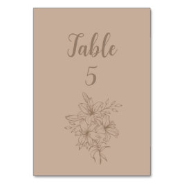 Elegant Beige Floral Wedding Tischnummer