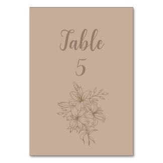 Elegant Beige Floral Wedding Tischnummer