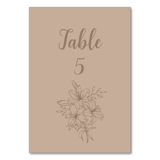 Elegant Beige Floral Wedding Tischnummer (Vorderseite)
