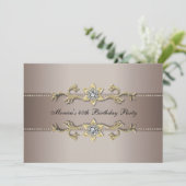 Elegant Beige Gold 40. Geburtstag Einladung Vierzi (Stehend Vorderseite)
