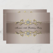 Elegant Beige Gold 40. Geburtstag Einladung Vierzi (Vorne/Hinten)