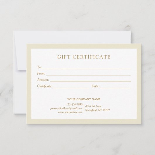 Elegant Beige Gold Business Logo Gift Certificate (Vorderseite)