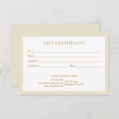 Elegant Beige Gold Business Logo Gift Certificate (Vorne/Hinten)