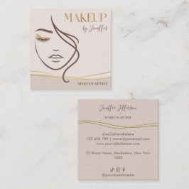 Elegant Beige & Gold Makeup artist Business Card Quadratische Visitenkarte