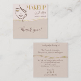 Elegant Beige & Gold Makeup Artist Thank you Card Treuekarte
