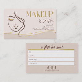 Elegant Beige & Gold Makeup Gift Certificate Card Treuekarte