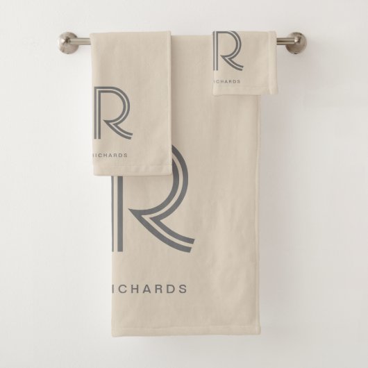 Elegant-beige-graue Monogrammbezeichnung Badhandtuch Set (Insitu)