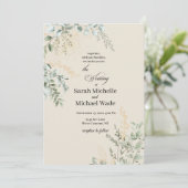 Elegant Beige Greenery Wedding Invitation Einladung (Stehend Vorderseite)