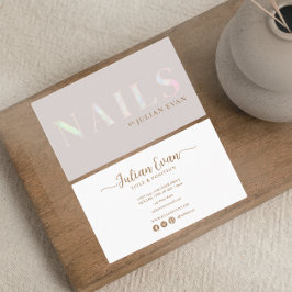 Elegant Beige Holographic Opal Nail Visitenkarte