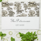 Elegant Beige Horses Toile Rustic Farmhouse Geschirrtuch (Gefaltet)