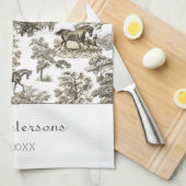 Elegant Beige Horses Toile Rustic Farmhouse Geschirrtuch (Viertel Falte)