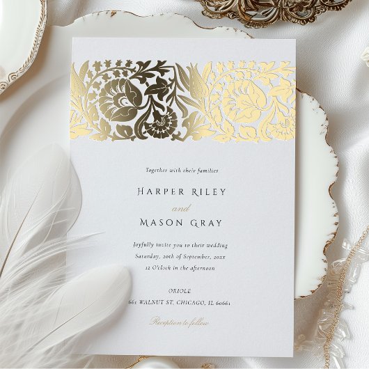 Elegant Beige Ivory Floral Wedding Folieneinladung