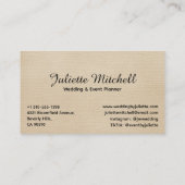 Elegant Beige Linen Event & Wedding Planner Card Visitenkarte (Rückseite)