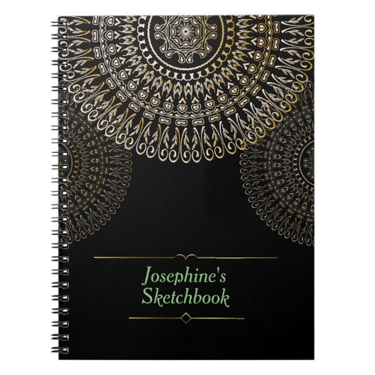 Elegant Beige Mandala Personalisierter Name schwar Notizblock (Vorderseite)