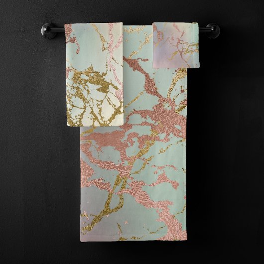 Elegant Beige Marble | Minze Sage Green Rose Gold Badhandtuch Set