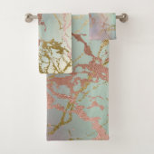 Elegant Beige Marble | Minze Sage Green Rose Gold Badhandtuch Set (Insitu)