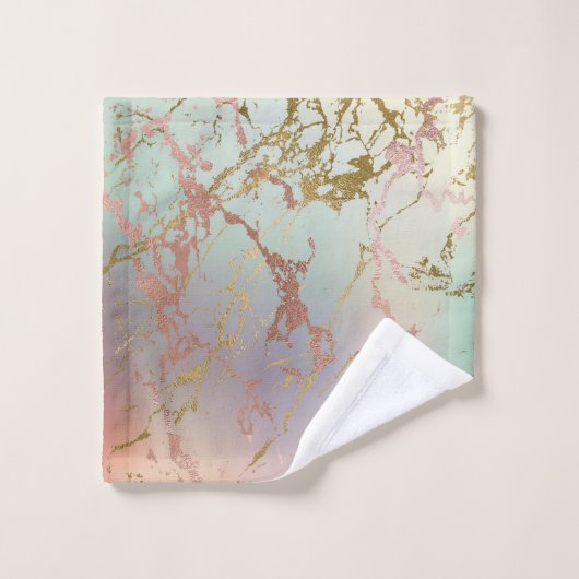 Elegant Beige Marble | Minze Sage Green Rose Gold Badhandtuch Set (Waschlappen)