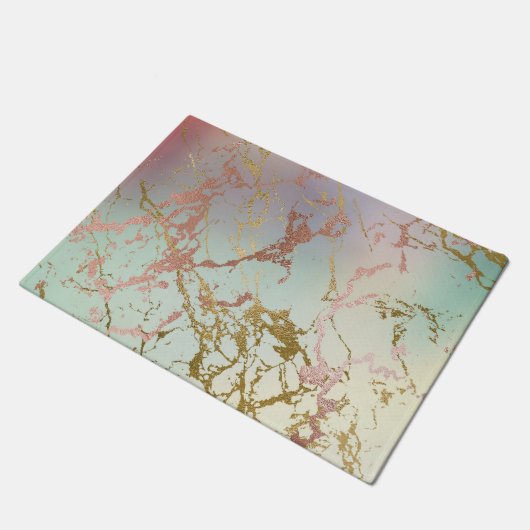 Elegant Beige Marble | Minze Sage Green Rose Gold Fußmatte (Schrägansicht)