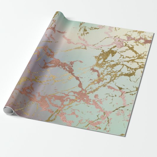 Elegant Beige Marble | Minze Sage Green Rose Gold Geschenkpapier (Ungerollt)