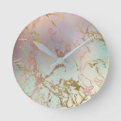 Elegant Beige Marble | Minze Sage Green Rose Gold Runde Wanduhr (Vorderseite)