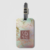 Elegant Beige Marble | Sage and Rose Gold Monogram Gepäckanhänger (Vorderseite Vertikal)