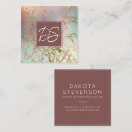 Elegant Beige Marble | Sage and Rose Gold Monogram Quadratische Visitenkarte