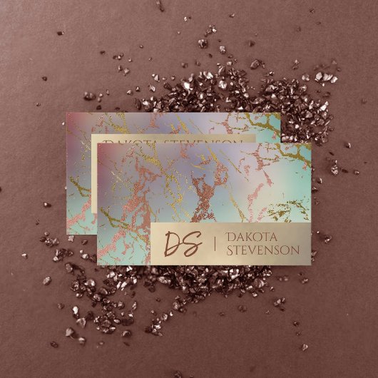 Elegant Beige Marble | Sage and Rose Gold Monogram Visitenkarte