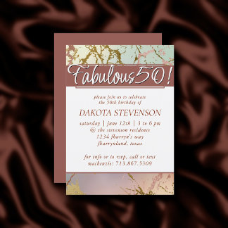 Elegant Beige Marble | Sage Rose Gold Fabulous 50 Einladung