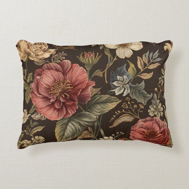 Elegant, beige-marone-braune Blumenmuster Dekokissen (Vorderseite)