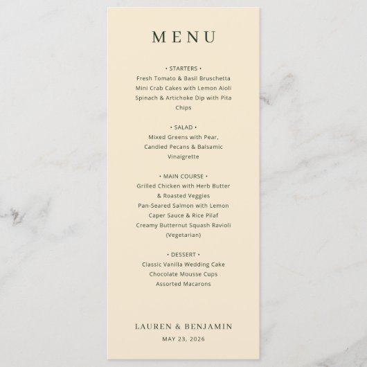Elegant Beige Menu Template Menükarte (Vorderseite)