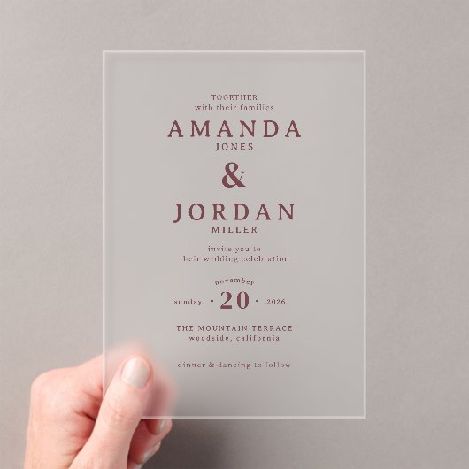 Elegant Beige Minimalist Wedding Invitation Acryleinladungen (Insitu (Handheld))