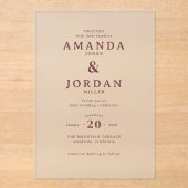 Elegant Beige Minimalist Wedding Invitation Acryleinladungen (Vorderseite)