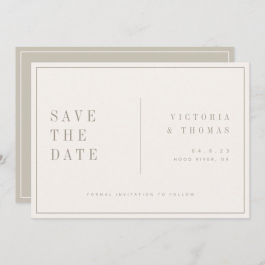 Elegant Beige Minimalistisch Save the Date (Vorne/Hinten)