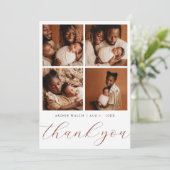 Elegant Beige Modern 4 Photo Collage Baby Shower Dankeskarte (Stehend Vorderseite)