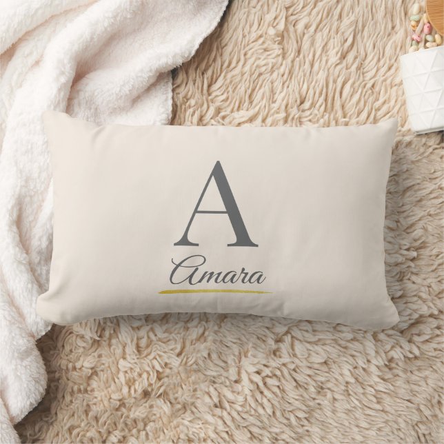 Elegant Beige Monogram Lendenkissen (Decke)