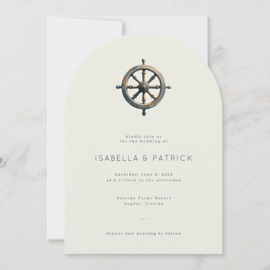 Elegant Beige Nautical Ship Wheel Einladung (Vorderseite)