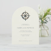 Elegant Beige Nautical Ship Wheel Einladung (Stehend Vorderseite)