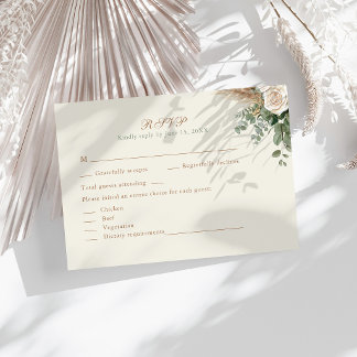 Elegant Beige Pampas Grass & Rose Wedding RSVP Karte