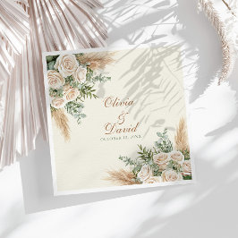 Elegant Beige Pampas Grass Wedding Napkins Serviette