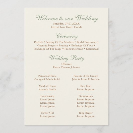 Elegant Beige Pampas & Rose Wedding Program Programm (Rückseite)