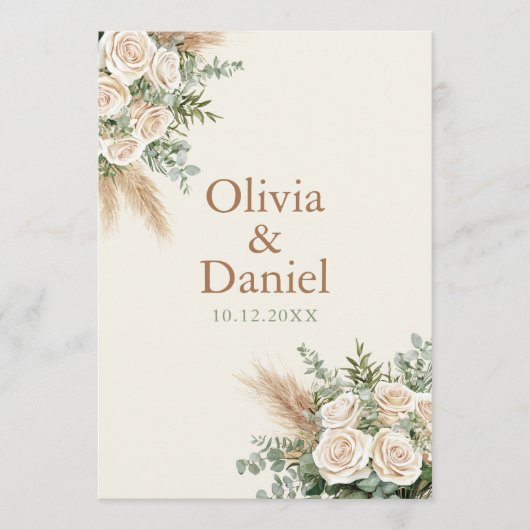 Elegant Beige Pampas & Rose Wedding Program Programm (Vorderseite)