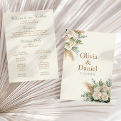 Elegant Beige Pampas & Rose Wedding Program Programm