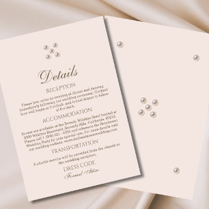 Elegant Beige Pink Pearl Wedding Details Begleitkarte