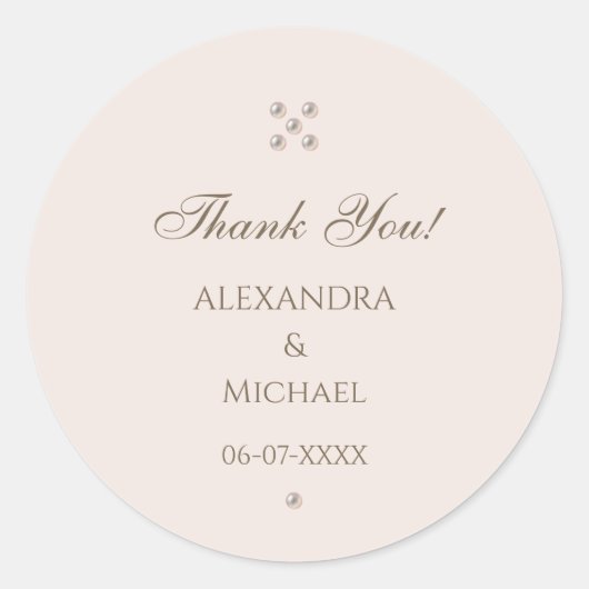 Elegant Beige Pink Pearl Wedding Vielen Dank Runder Aufkleber (Vorderseite)