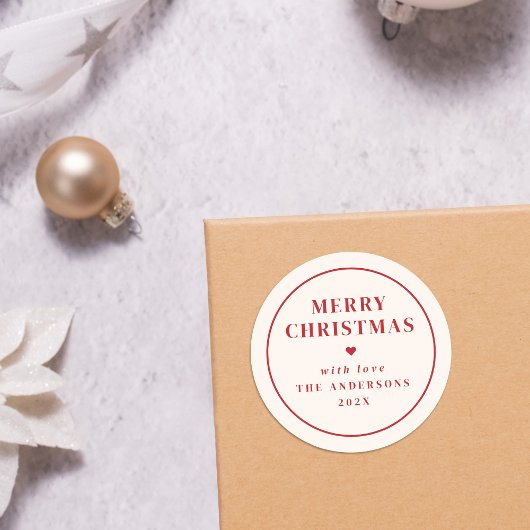 Elegant Beige & Rote Typografie Frohe Weihnachten Runder Aufkleber