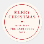 Elegant Beige & Rote Typografie Frohe Weihnachten Runder Aufkleber (Vorderseite)