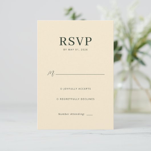 Elegant Beige RSVP Card (Stehend Vorderseite)
