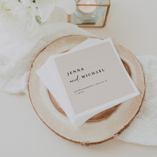 Elegant Beige Script Wedding Names Serviette